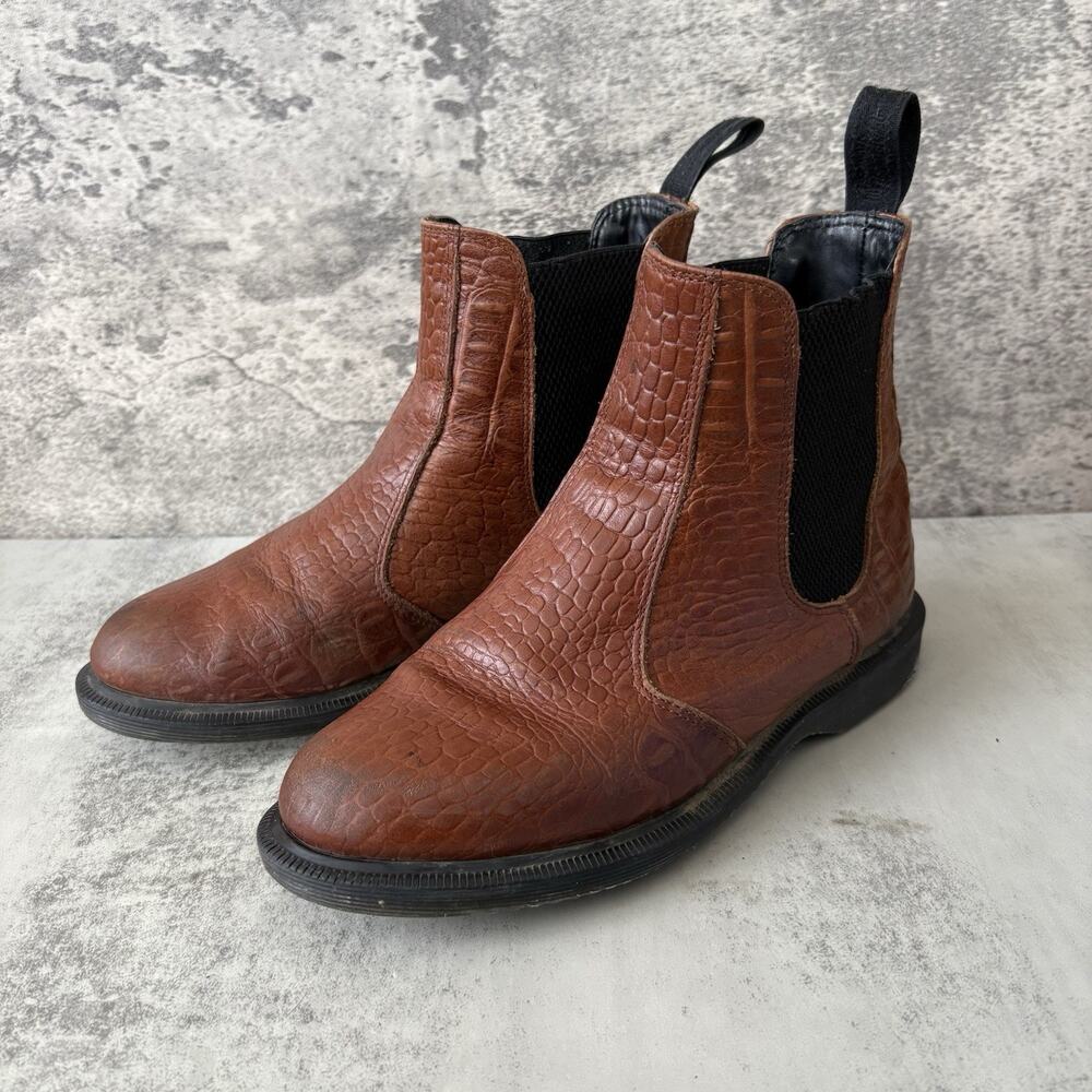 Dr. Martens Brown Croc-Embossed Chelsea Ankle Boots